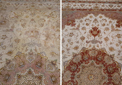 Nettoyage et détachge ( vin rouge )Un tapis persan TABRIZ en laine et soie.